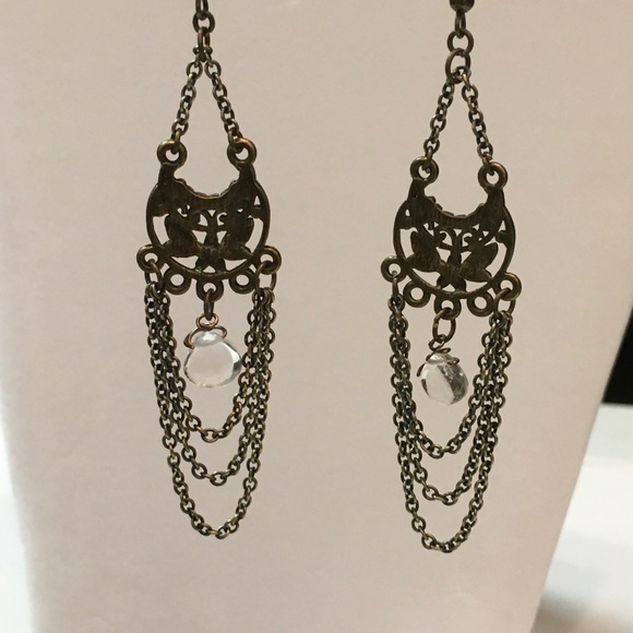 Clear Quartz and Brass Dangle/Chandelier Earrings - Picture 6 of 6